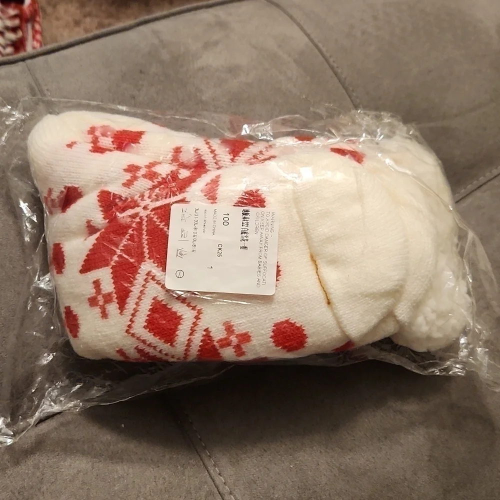 Red and white fluffy socks
